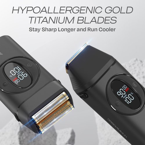 HUMMINGBIRD MK17 DualPro Foil Shaver & Beard Trimmer for Men – Gold Titanium Blades, Turbo Shaving & Torque Control, Metal Body, Digital Battery & RPM Display, Wet/Dry, USB-C & Wireless Charging Dock