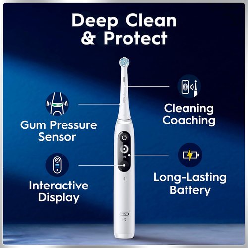 Oral-B iO7 Rechargeable Electric Toothbrush - Deep Clean & Protect, 5 Modes, Interactive Display, White