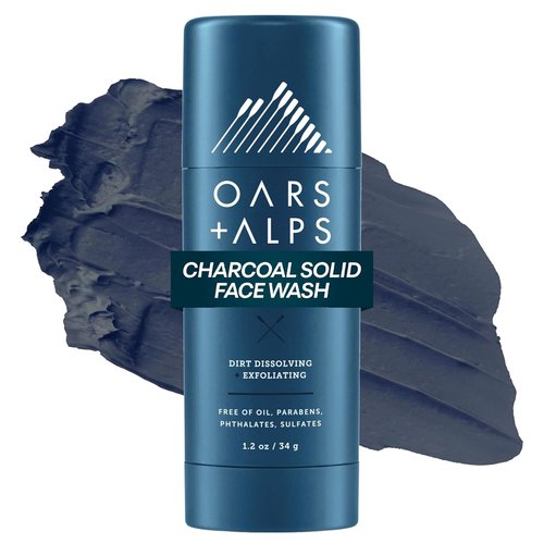 Oars + Alps Exfoliating Face Wash Stick - 2-in-1 Facial Cleanser & Exfoliant with Activated Charcoal | Travel Size 1.2 Oz