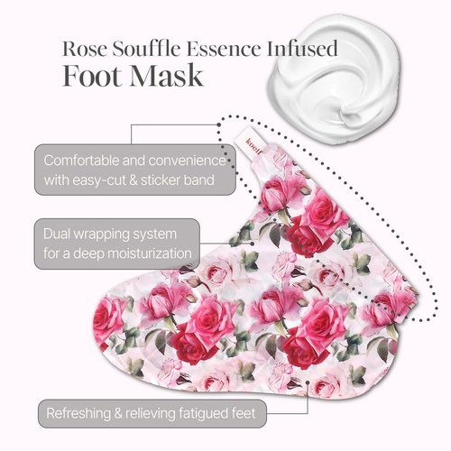 koelf Rose Petal Satin Foot Mask (5pairs) - Korean Skin Care, Intensive Nourishing Socks, Rose Scented Foot Repair Masks with Peptide, Collagen, Shea Butter, Urea for Smooth Feet, Foot Treatment