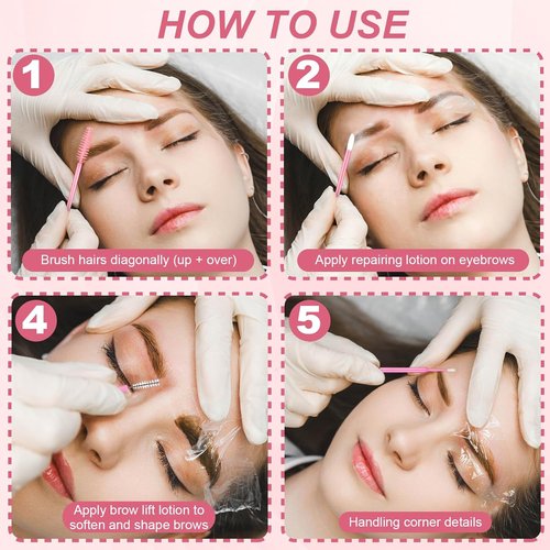 Skiennix 230 Pcs Pink Brow Lamination Supplies - Micro Eyebrow Spoolies & Disposable Lip Applicators Set