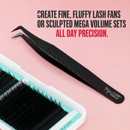 My Lash Tools Mega Boot Volume Fiber Tip Lash Tweezer – MEGA GRIP QUEEN, Diamond Grip, Professional Eyelash Extension Tweezers, Lash Artist Tool (Black)