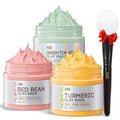 ANAI RUI 3 Pcs Pore Cleansing Face Mask Set Green Tomato Clay Mask - Turmeric Vitamin C Facial Mask Red Bean Refreshing Pore Mask, Relaxing Spa Gift Set Self Care for Women/Teens Girls 2.5 oz each