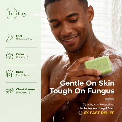 Inlifay Antifungal Soap Bar for Men: Anti Fungal Skin Soap for Athlete's Foot, Jock Itch, Ringworm - Tea Tree Fungus Soap for Active People Daily Body Cleansing