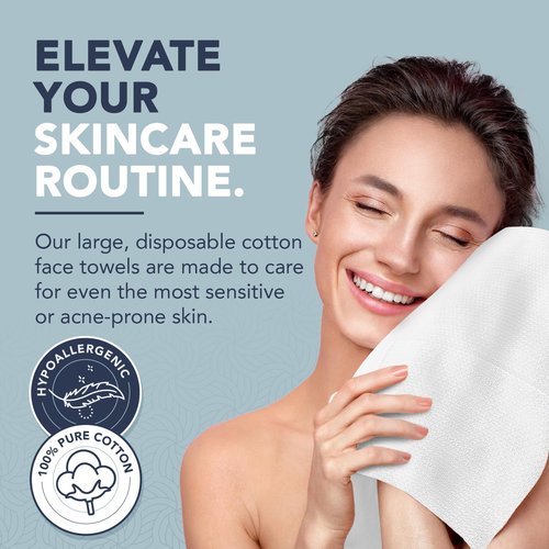 Dermacotton 100% Pure Cotton Face Towels – 80 Count Large Disposable Wash Cloths for Face Washing, Makeup Removal & Acne Care | Ultra Soft, Hypoallergenic & Fragrance-Free