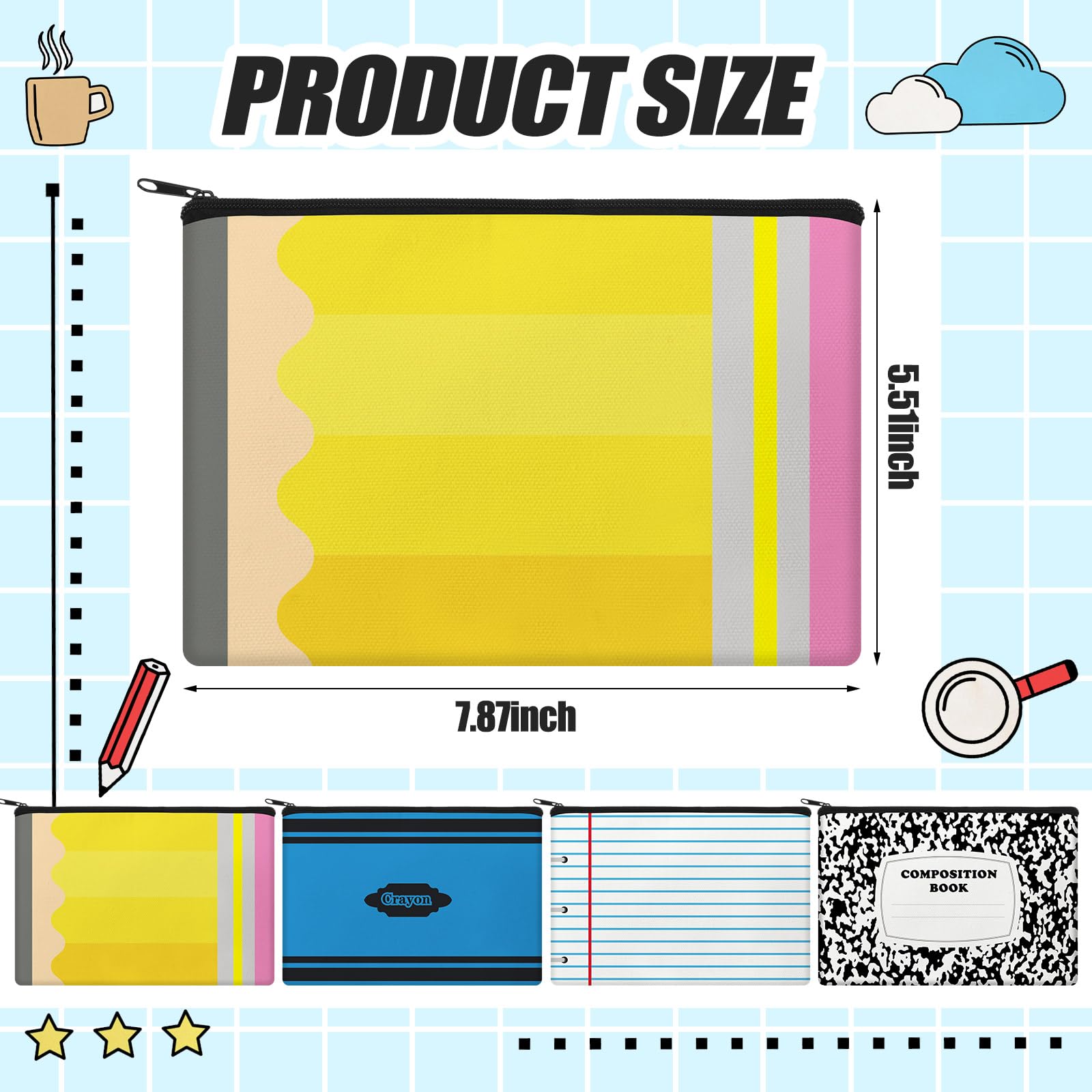 Yeyeplum 8 Pcs Teacher Appreciation Gifts Bulk Teacher Pencil Pouch Survival Kit Makeup Bags Thank You Gifts in Bulk Pencils, Crayons, Notebooks Designs Pencil Pouch Canvas 9 x 6 Inch