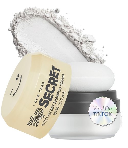 I DEW CARE Tap Secret Dry Shampoo Powder - Strengthening & Volumizing, Travel Size, Brunette, 0.24 Oz