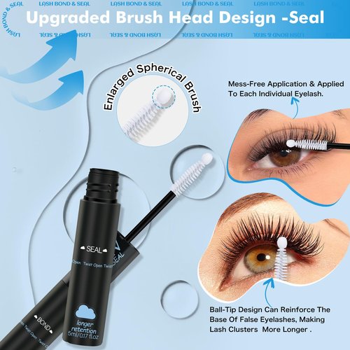 KEVKEV Lash Cluster Glue Upgraded Clear Lash Glue 7 Days Long Lasting 2-3S Fast Dry Lash Bond and Seal 2 in 1 Waterproof Latex-Free Easy To Apply (Clear 10ML)