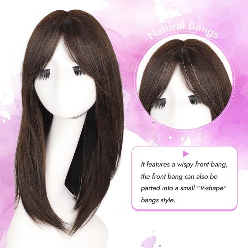 Eawwii Hair Topper for Women Clip in Bangs – 18 Inch Medium Length Straight 360° Full Coverage Dark Brown,Synthetic Natural Looking Piece for Thinning Hair