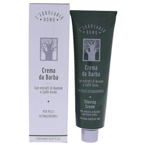 L'Erbolario Baobab & Green Coffee Shaving Cream - Non-Foaming for Superior Razor Control - 5.07 Oz