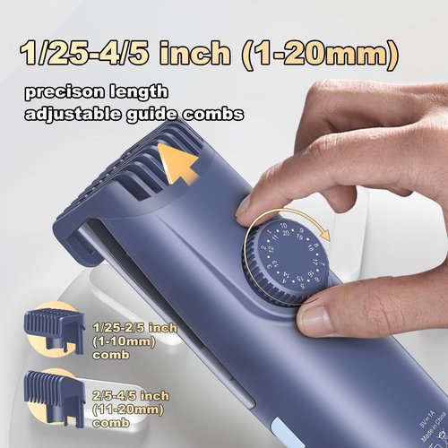 Beard Trimmer for men, Vacuum Mustache Trimmer with Type-C Charging, IPX7 Waterproof Electric Shaver Body Hair Trimmer for Men with LCD Display, Length Adjustable Blade Wheel (1/25"-4/5") (Blue)