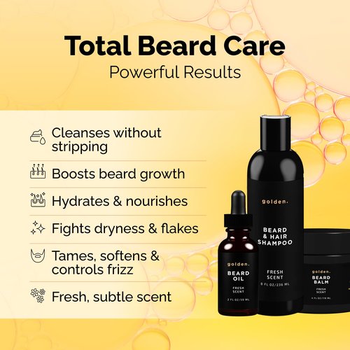 Golden Grooming Co. Everyday Beard Bundle – Complete Beard Care Set | Includes Beard Oil, Balm & Shampoo (XL, Fresh Scent)