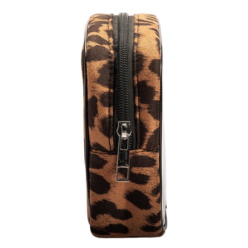 AGBIADD Fabric Leopard Print Clear Makeup Bag Travel Cosmetic Case Transparent Toiletry Bag with Zipper, Portable Make Up Organizer Traveling Compact Car Bag for Essentials (Brown)