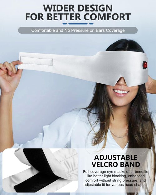 Silk Heated Eye Mask, 2000mAh Large Size Cordless Sleep Mask Warm Eye Compresses Electric Eye Heating Pad for Stye Blepharitis Dry Eyes Sinus Migraine Gifts for Men Woman (White)