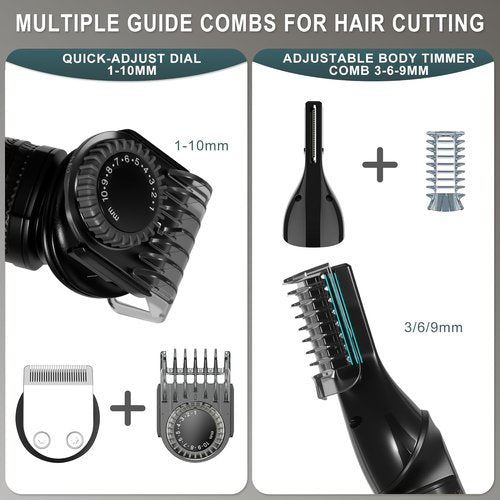 Hatteker 8-in-1 Mens Grooming Kit - Zero-Gap T-Blade Trimmer, IPX7 Waterproof Cordless Set with Hair Clipper/Beard Trimmer/Nose Trimmer, USB Rechargeable (1.5H Charge 180M Use) for Home & Travel