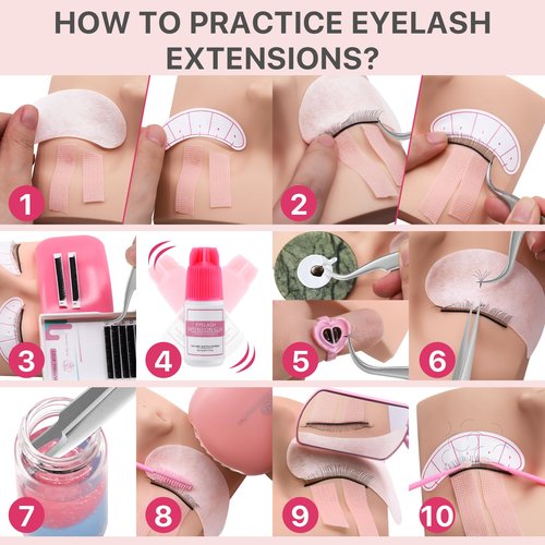 Pretty memory Eyelash Extension Kit for Beginners, 343 Pcs Lash Extension Kit with Everything Includes 2 Mannequin Heads Facial Mister Tweezers Glue USB Fan for Practice Training