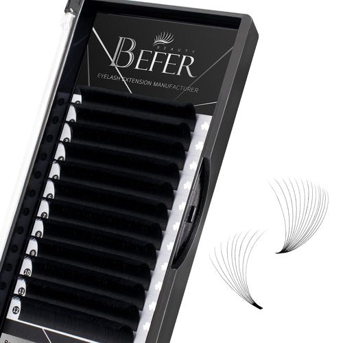 Befer Volume Easy Fan Lashes Extensions, 0.05CC Curl 15mm Matte Black Volume Eyelash Extensions, Fluffy Matte Black Super Soft Self Fanning Eyelash Extensions CC Curl Professional Easy Fan Lashes