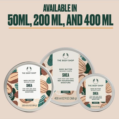 The Body Shop Shea Body Butter, 96H Nourishing Moisture, For Very Dry Skin, Vegan | 200 mL / 6.4 Oz (184g)