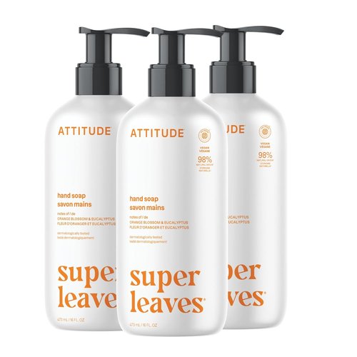 ATTITUDE Liquid Hand Soap - EWG Verified, Vegan & Plant-Based, Orange Blossom & Eucalyptus | 16 Fl Oz (Pack of 3)