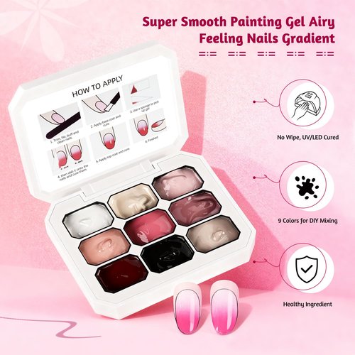 JODSONE Sponge Pat Paint Nail Gel 9 Colors Ombre Nails Gradient Blush Effect Painting Gel for Nail Art Design Nail Salon