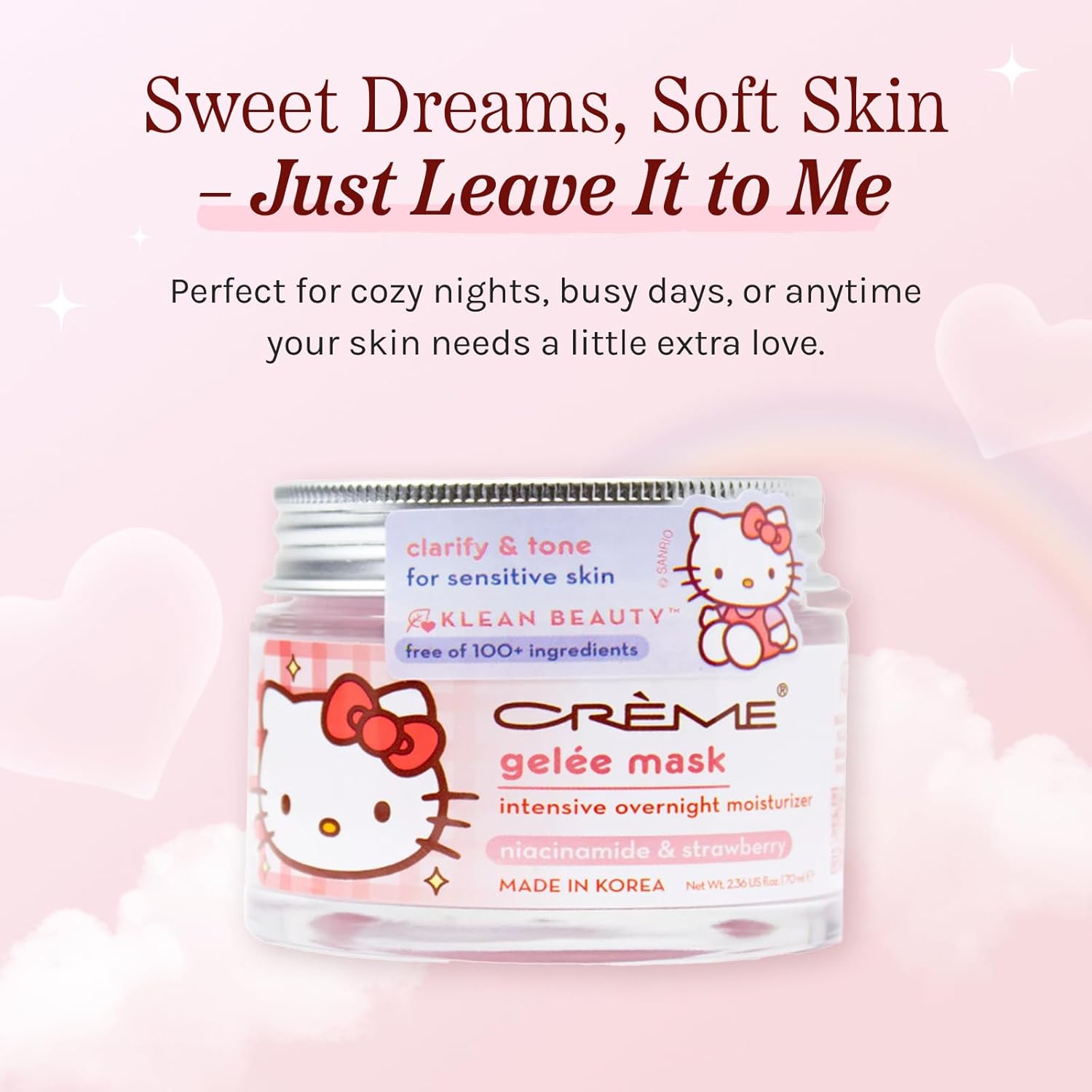The Crème Shop Hello Kitty Gelée Mask - Klean Beauty Hydrating Formula for Glowing Skin