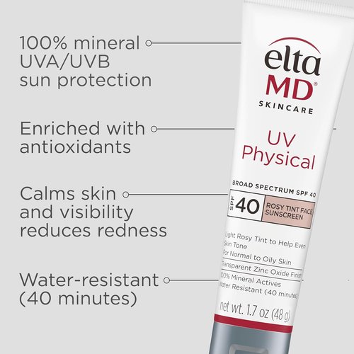 EltaMD UV Physical Tinted Sunscreen - 100% Mineral Protection for Face | Lightweight & Broad Spectrum