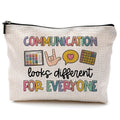QGFM Makeup Bag for Women - Speech Therapist & SLP Gifts, Communication Looks Different for Everyone Cosmetic Bag for Purse