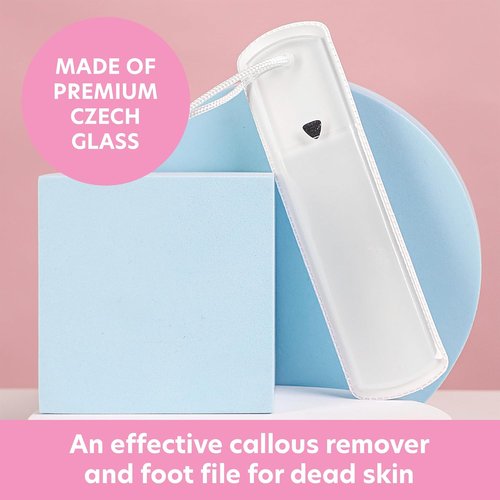 Bona Fide Beauty Czech Glass Foot File - Dual-Sided High Grit Rasp with Protective Sleeve | Clear Color