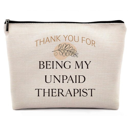 Dwept Funny Gifts for Women Cosmetic Bag, Friendship Gifts, Appreciation Gifts for Best Friends Coworkers Sisters Makeup Bag for Purse, Thank You for Being My Unpaid Therapist Travel Toiletry Bag