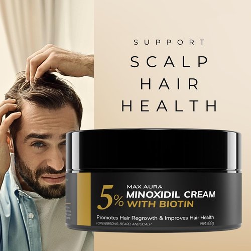MAX AURA Minoxidil Cream - 5% Extra Strength Hair Loss Treatment for Men - Thicker, Fuller Hair Solution