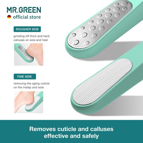 MR.GREEN Foot File Double Sided Callus Remover for Dead Skin Professional Pedicure Tools Callous Scraper Foot Sander Heel Filer (Green)