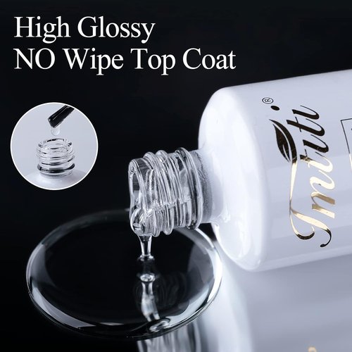 Imtiti No Wipe Gel Top Coat - High Shine, Long-Lasting & Chip-Resistant Clear Nail Polish (0.54 Fl. Oz)