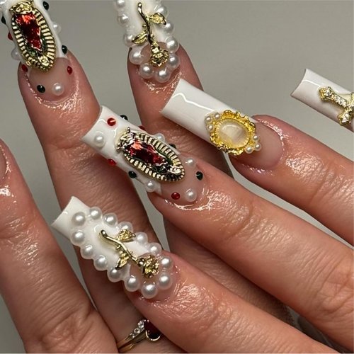 Gehaiwo 96PCS Gold Nail Charms for Acrylic Nails,Alloy Red Heart Cross Rose Flower Angel Frame Nail Decoration,Nail Art Rhinestone Nail Gems Nail Jewels Accessories for Nail Art Supplies DIY Nail
