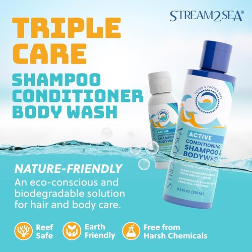 **STREAM 2 SEA Shampoo & Conditioner Set - 3-in-1 Body Wash for Swimmers | Reef Safe & Organic - 8.5 Fl Oz**