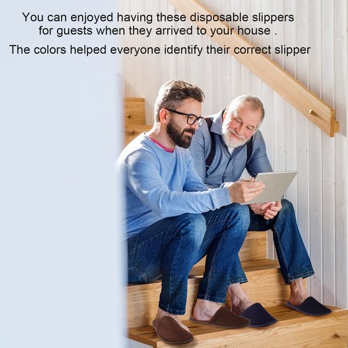 Geyoga 12 Pair Disposable Slippers for Guests Non Slip Disposable House Slippers Washable Reusable for Spa Travel Hotel Indoor Shoeless Home Bride Bathroom(Black, Brown, Navy Blue, Dark Gray,L)