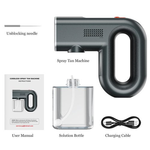 Portable Spray Tan Machine- Rechargeable Handheld Travel Spray Tan Gun for Home, Salon, DIY, Bodybuilding- Three Different Strength Spray Levels-Long Battrey Life- Include 380ml Bottle & Type-C Cable