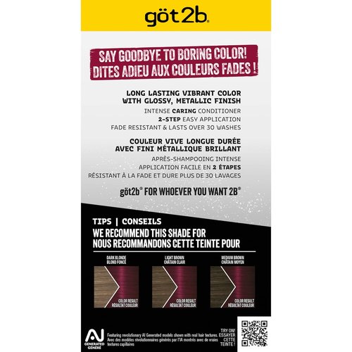 Got2b Metallics Permanent Hair Dye - Dark Ruby M68 | Metallic-Shine Booster for Cool, Shimmering Color, Lasts Up to 30 Washes, 1 Kit