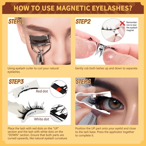 QUEWEL Magnetic Eyelashes 2 Pair Reusable Magnetic Eyelashes with Applicator No Glue Needed Eyelashes Cat Eye Natural Look Lash Clusters Kit Easy to Wear and Remove(A08)