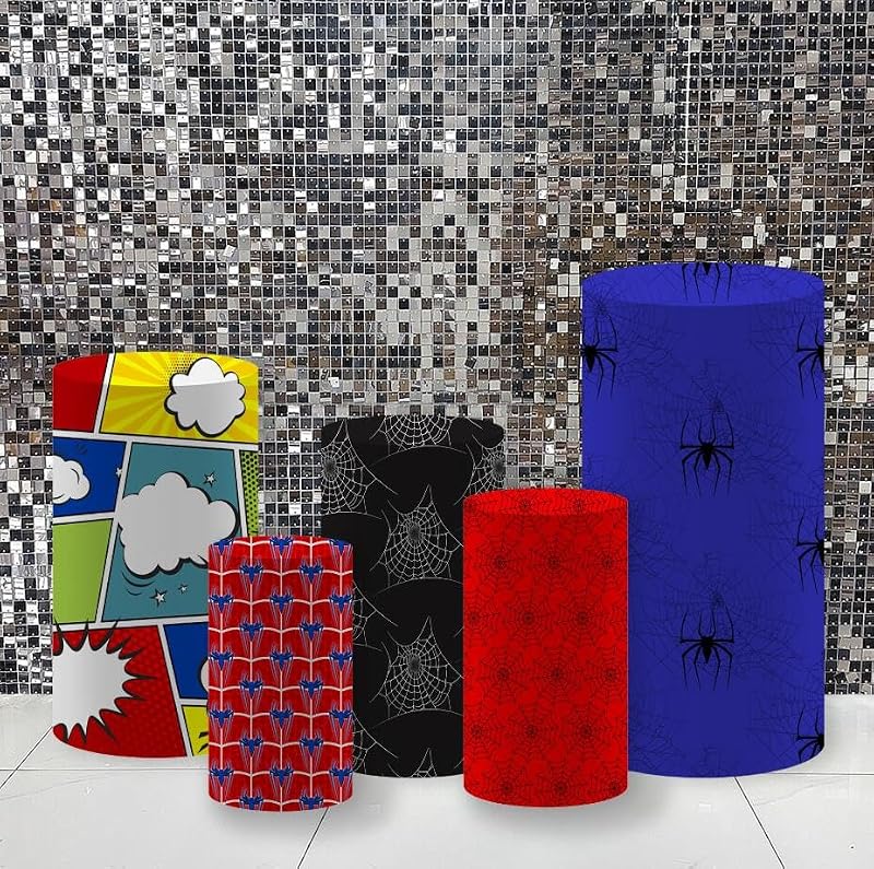 Spider Theme Pedestal Covers Set for Halloween & Birthday Parties - 5 Pieces