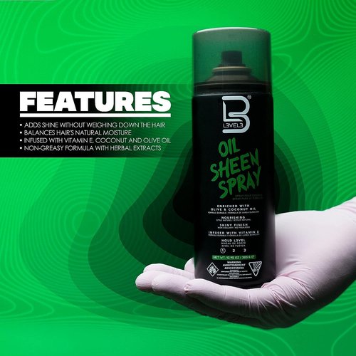 L3 Level 3 Oil Sheen Spray - Adds Shine to Hair After Styling - Infused with Vitamin E, Olive and Coconut Oil and Herbal Extracts