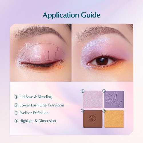 FLORASIS Butterfly Glitter Quad Eyeshadow Palette (02 Peach Haze, 1 Count)