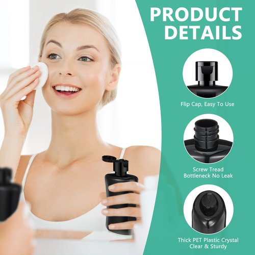 Domensi 12 Pcs Black Travel Bottles with Flip Cap Plastic Travel Size Toiletries Bottles Portable Leak Proof Squeeze Container Refillable Empty Cosmetic Containers for Liquid Shampoo Lotions (3.4 oz)