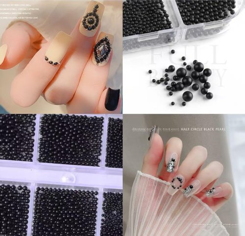 Chunmeng 0.8-3MM Mini Small Finger Nail Beads Metal Caviar Nail Accessories Nail Art Metal 3D Mixed Size DIY Accessories Beads Women's Nail Art（Black）