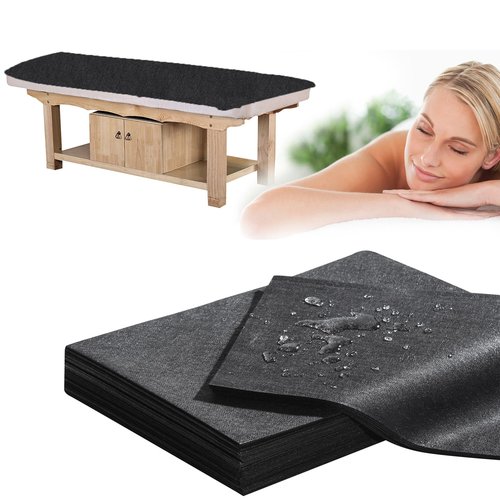 Disposable Bed Sheets for Massage Table 50 Pcs 31" x 71" Waterproof Massage Table Sheets Soft Non Woven Fabric SPA Massage Table Bed Cover Breathable for Beauty Tattoos Waxing Travel (Black)