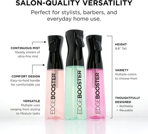 Style Factor Edge Booster Mist Spray Bottle - Continuous Ultra Fine Mist for Hair & More | 10.1oz Aqua Green