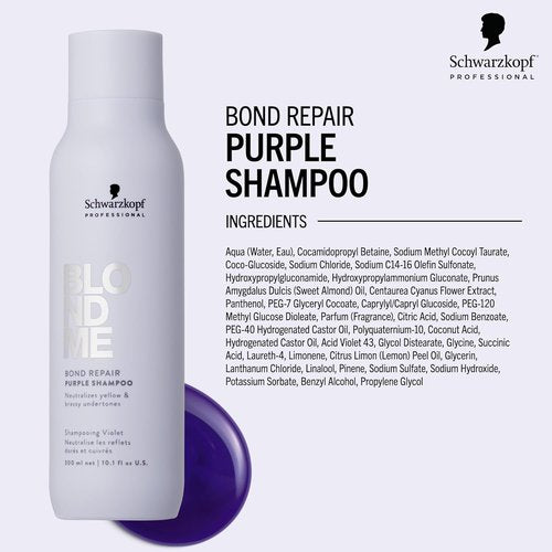 BlondMe Bond Repair Purple Shampoo - Neutralizes Yellow Tones & Strengthens Blonde Hair | Moisturized, Healthy-Looking Finish