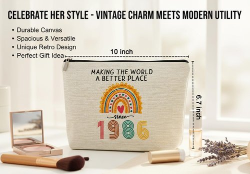 40th Birthday Gifts for Women, Funny 1986 Makeup Bags 40th Birthday Decorations for Her, 40 Year Old Gift Ideas for Mom, Wife, Sister, Friends, Mothers Day Small Cosmetic Travel Bag (Rainbow1986)