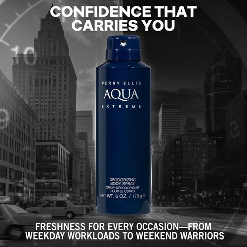 Perry Ellis Aqua Extreme Body Spray for Men - Fresh Wood & Spice Fragrance | 6 oz Cologne Mist