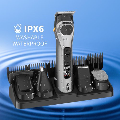 KEMEI Professions Beard Trimmer for Men Cordless IPX6 Waterproof Mens Beard Trimmer for Night Lighting Lamp Rechargeable for Nose, Body, Face and Mustache with LED Display Gifts Mens KM-1791