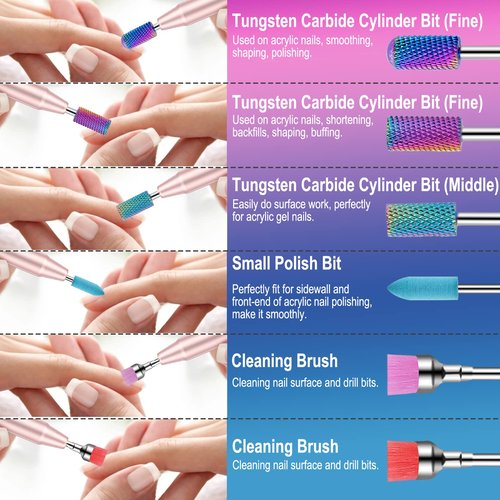 25Pcs Nail Drill Bits Set with Rhinestone Holder, 3/32 Inch Ceramic Diamond Carbide Cuticle Efile Remover Nail Drill Bit for Home Salon Acrylic Gel Polish Manicure Pedicure